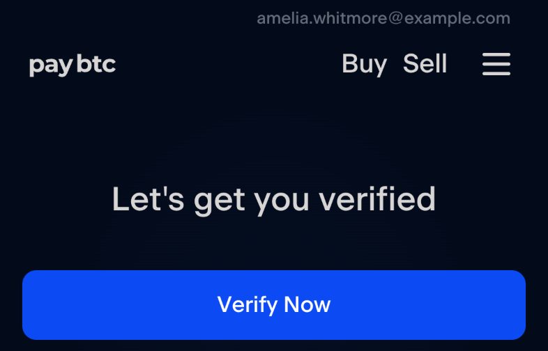 The first verification screen: the heading “Let's get you verified” and the Verify Now button.